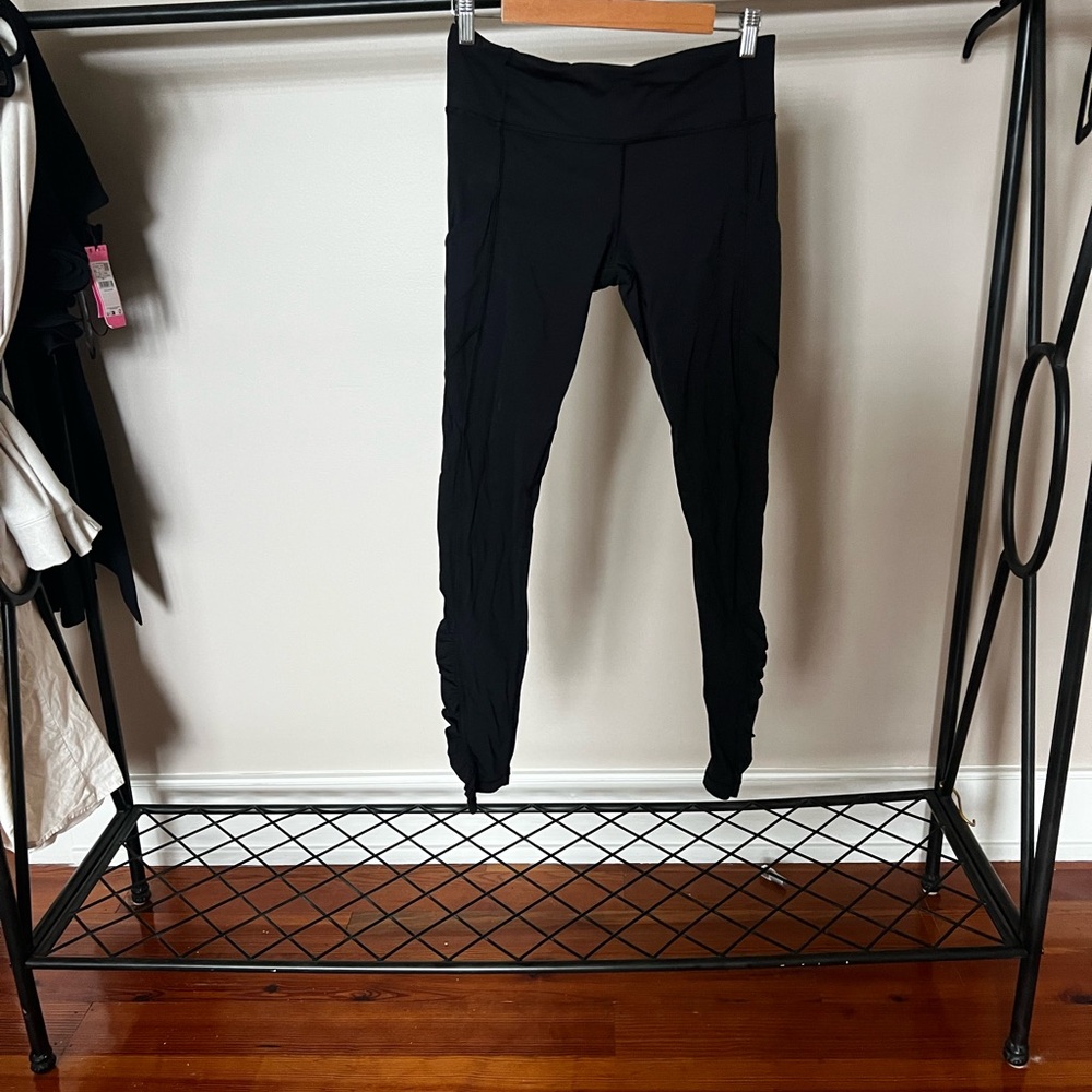 Black High-Waisted Lululemon Leggings With Ruffle Leg